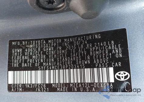 2024 Toyota Corolla Se from USA, damaged, VIN 5YFS4MCE3RP203415